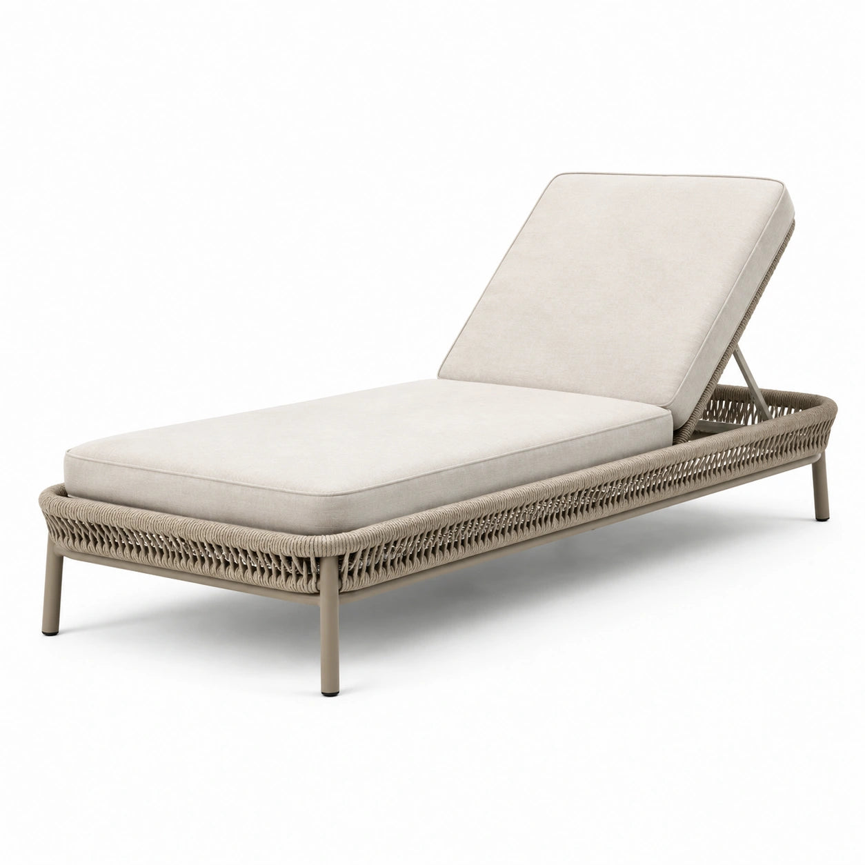 Chaise longue en aluminium et corde beige avec coussin en polyester ajustable