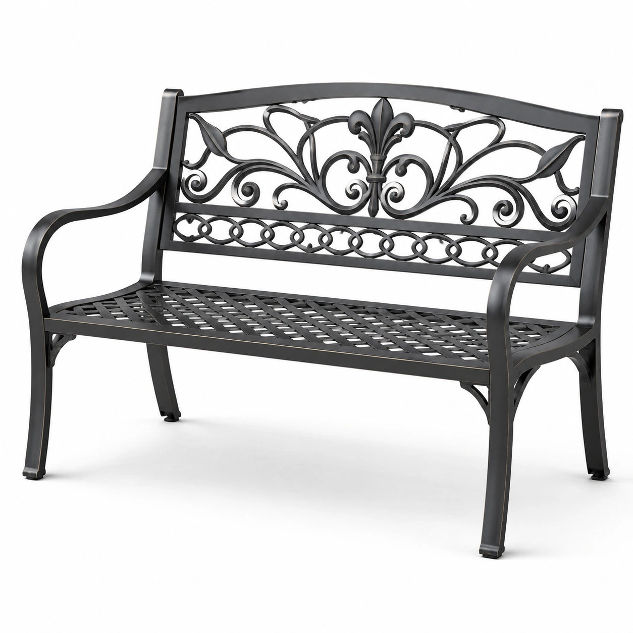 Banc de jardin en métal forgé noir 122cm