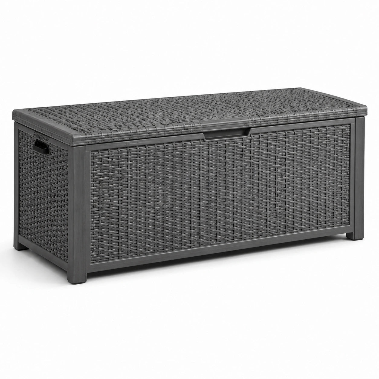 Coffre de rangement en plastique effet rotin gris