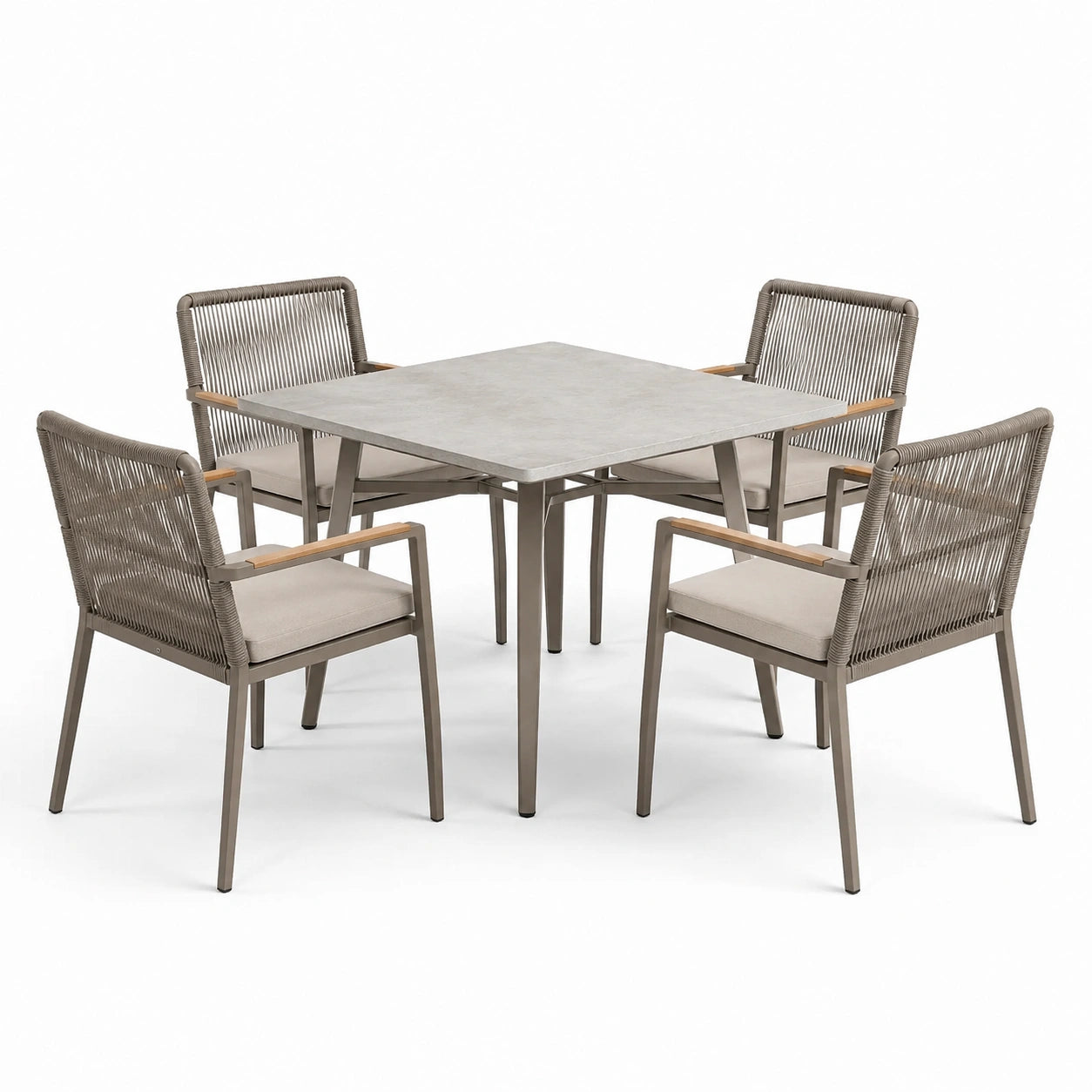 Ensemble de jardin en aluminium et corde avec table en céramique grise
