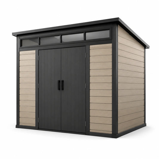 Abri de jardin en composite et métal beige/noir