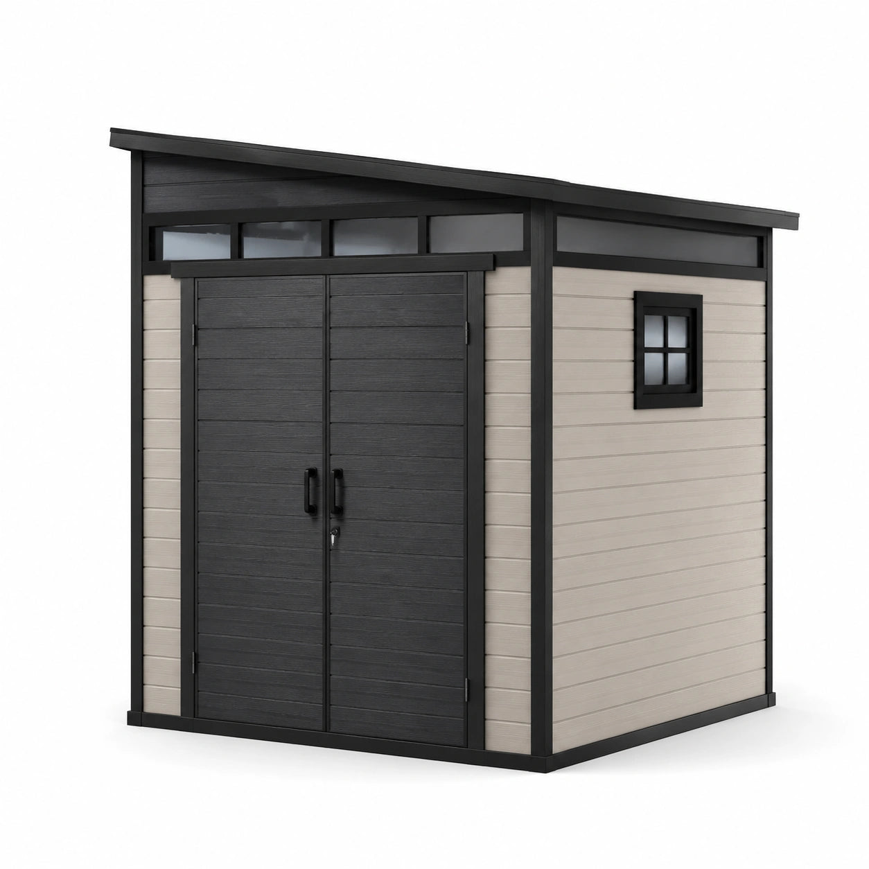 Abri de jardin en plastique gris et noir avec fenêtre et double porte