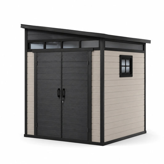 Abri de jardin en plastique gris et noir avec fenêtre et double porte