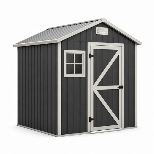 Abri de jardin en métal gris foncé avec toit inclinable et fenêtre