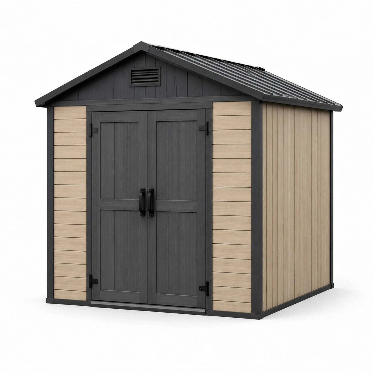 Abri de jardin en plastique 215x190x226 cm gris et beige