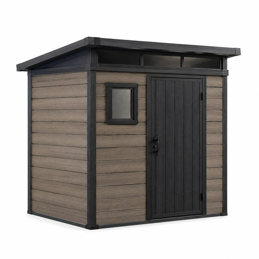 Abri de jardin en résine avec cadre en acier et fenêtre 188 x 124 x 225 cm marron/gris