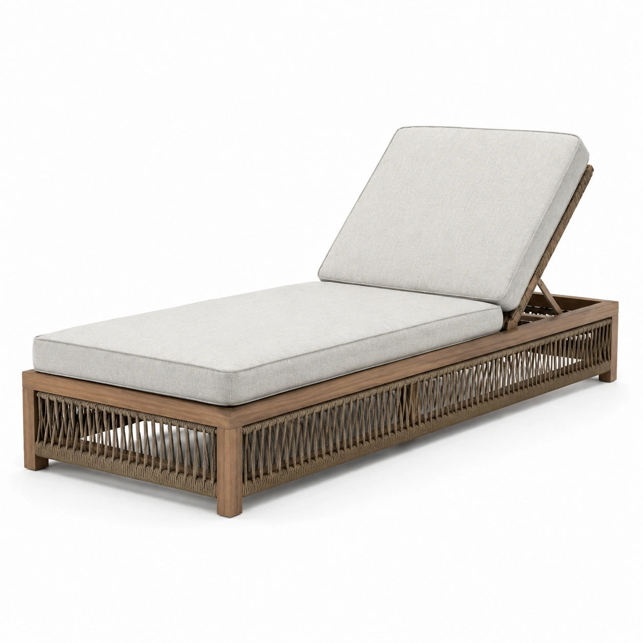 Transat en bois et résine tressée avec coussins réglables beige