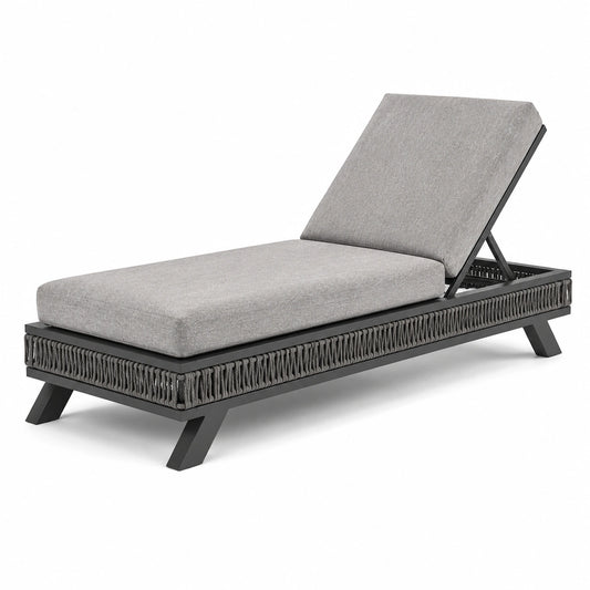 Chaise longue aluminium et polyéthylène coussin polyester gris