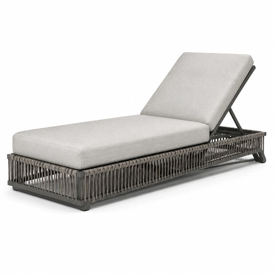 Chaise longue en aluminium et corde avec coussins gris