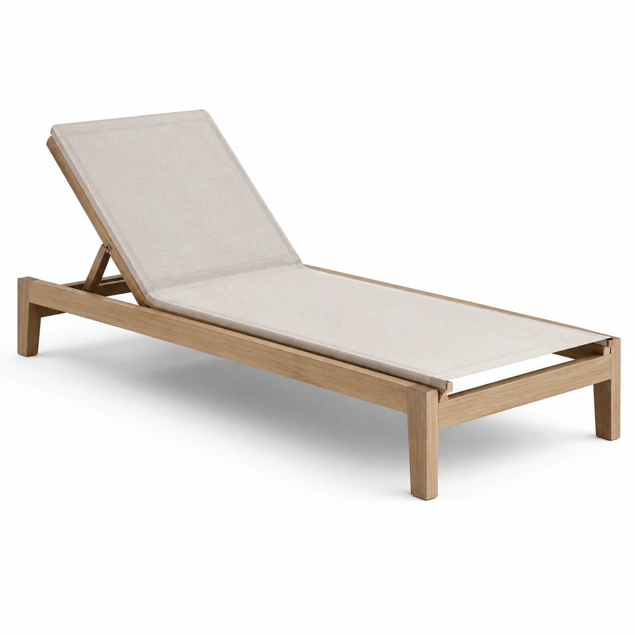 Chaise longue en bois et tissu réglable beige 200 cm x 65 cm