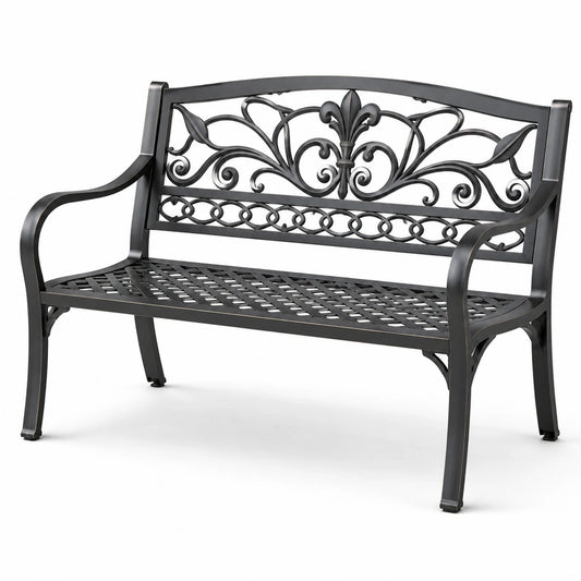 Banc de jardin en métal forgé noir 122cm