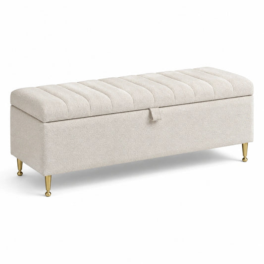 Banc en tissu avec pieds en métal doré 120x40x45 cm beige