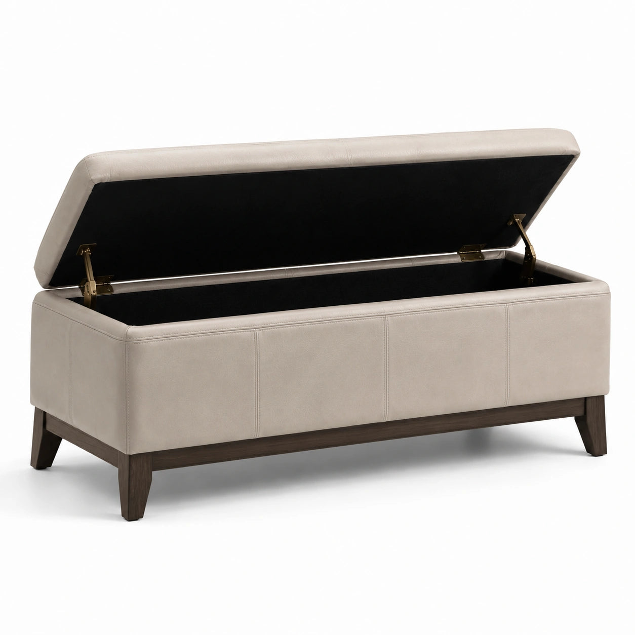 Coffre de rangement en bois et cuir synthétique beige