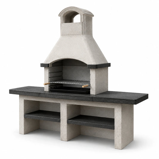 Barbecue en béton avec grille en acier inoxydable gris/noir