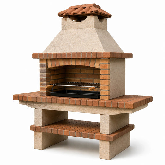 Barbecue en pierre et brique pour extérieur 90x50x180 cm marron/rouge