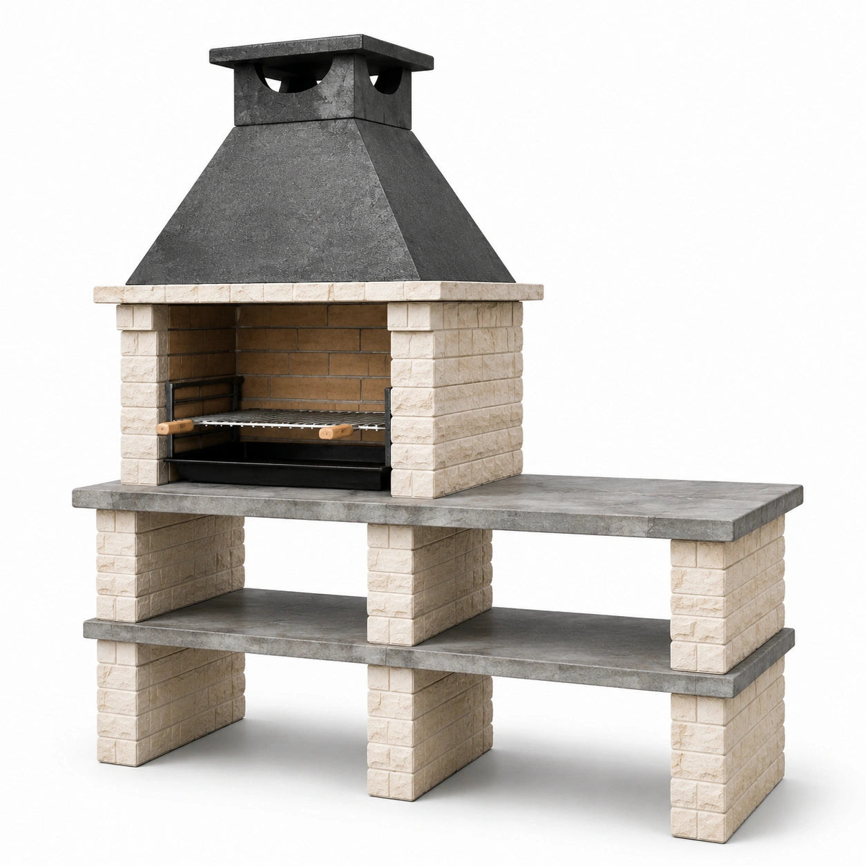 Barbecue en béton avec cheminée et étagères Gris/Beige