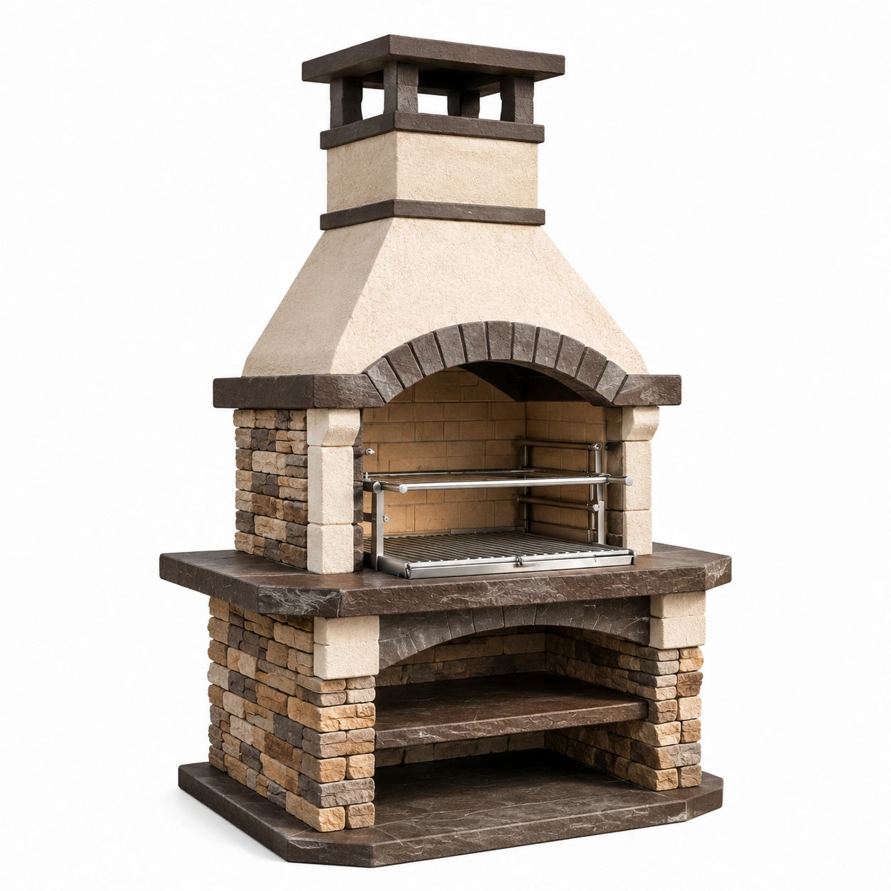 Barbecue en pierre et métal avec grille en acier inoxydable 180x150x75 cm beige/marron
