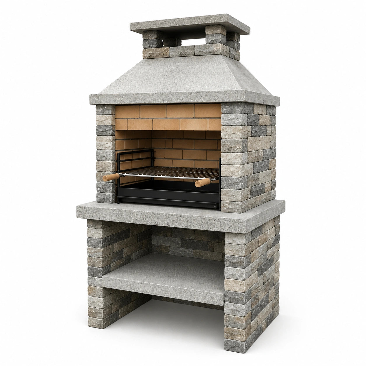 Barbecue extérieur en pierre naturelle et béton gris 160 cm x 110 cm x 65 cm