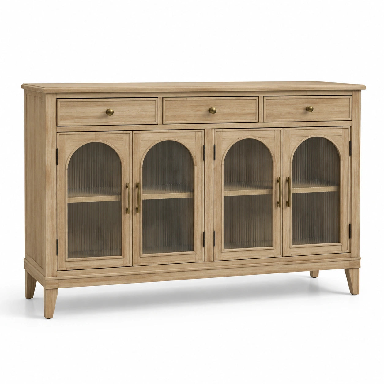 Buffet en bois de chêne avec portes en verre cannelé