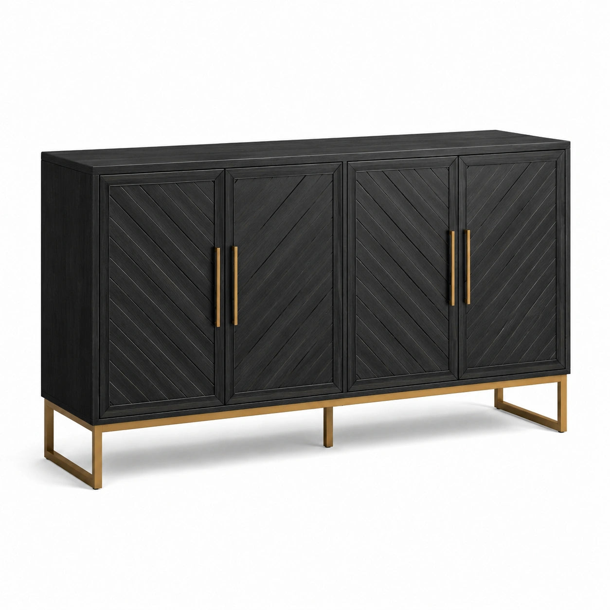 Buffet en bois noir avec pieds en métal doré