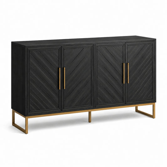 Buffet en bois noir avec pieds en métal doré