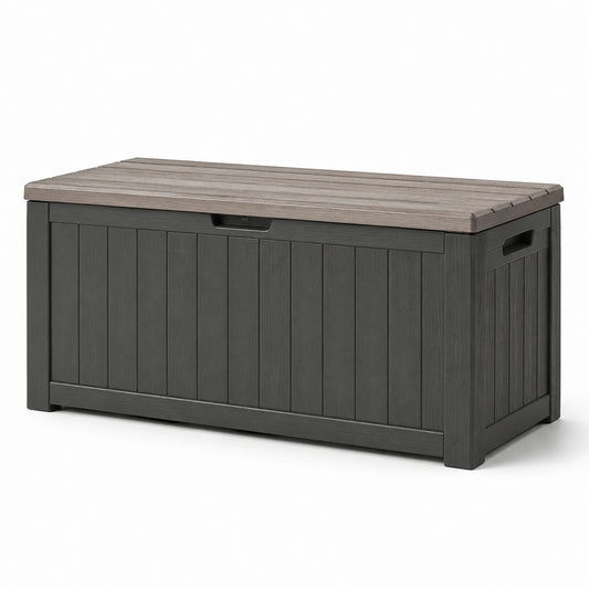 Coffre de rangement en bois et résine anthracite 120x60x55 cm