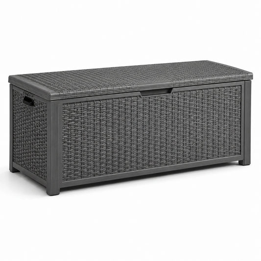 Coffre de rangement en plastique effet rotin gris