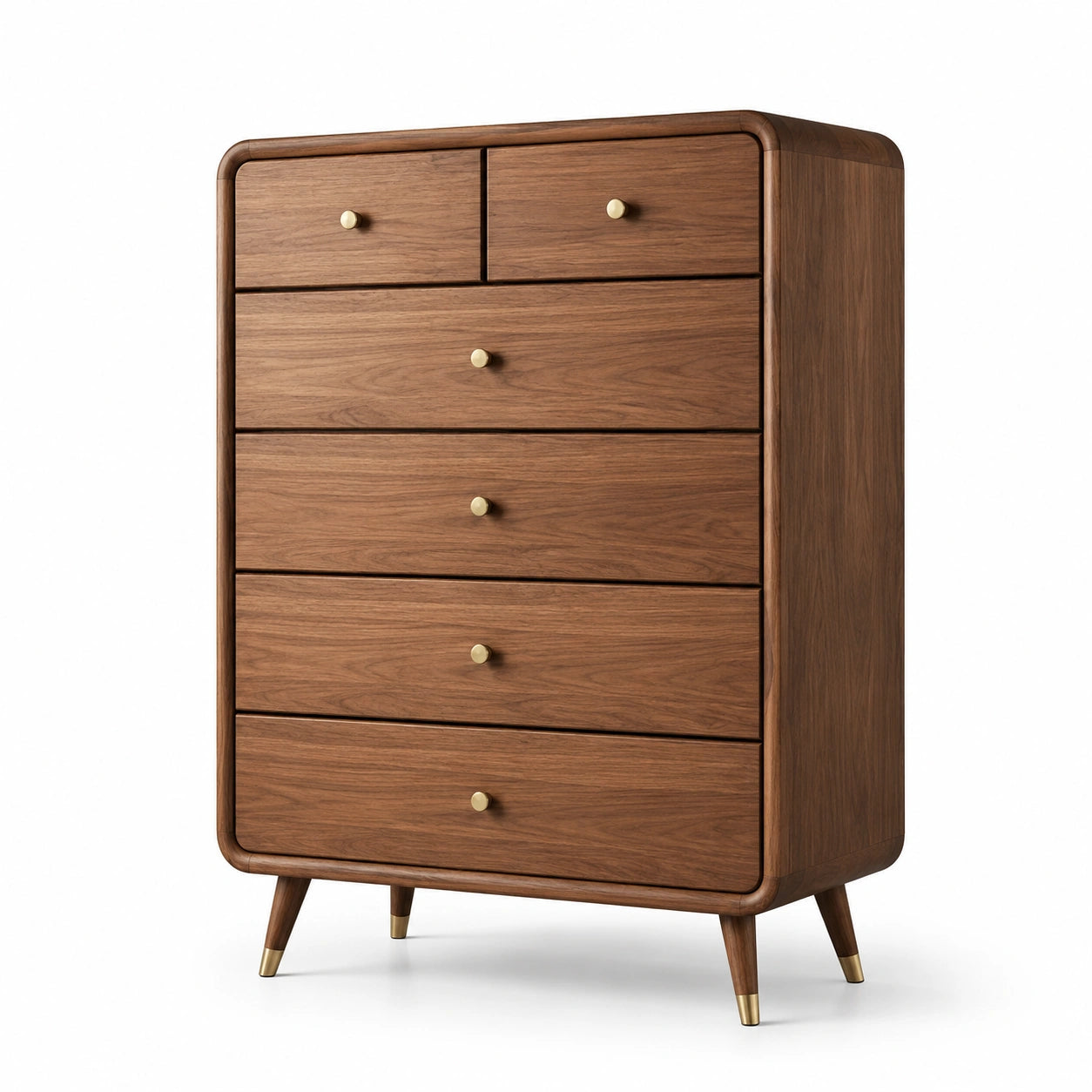 Commode en bois de noyer avec poignées en laiton