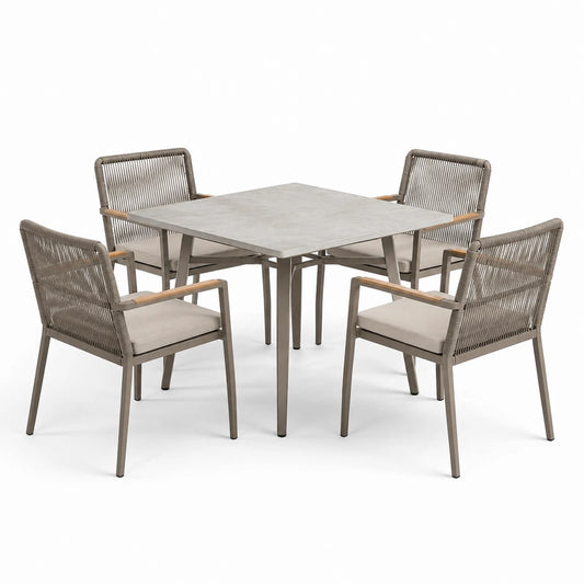 Ensemble de jardin en aluminium et corde avec table en céramique grise