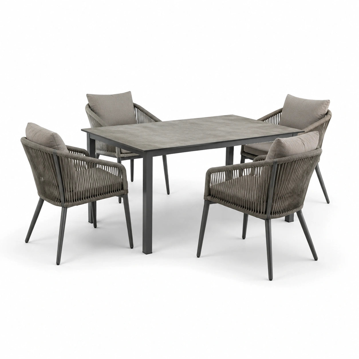 Ensemble de salle à manger extérieur aluminium et corde, gris foncé