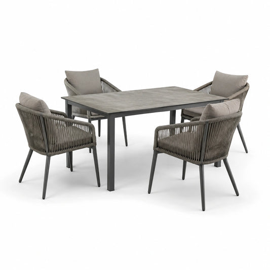 Ensemble de salle à manger extérieur aluminium et corde, gris foncé